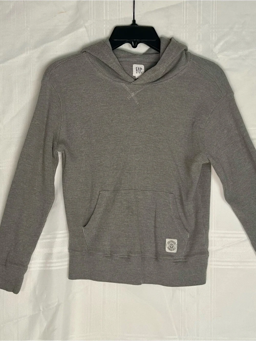 GAP Kids Hoodie in Heather Gray Waffle-Knit Hooded Pullover Size Large